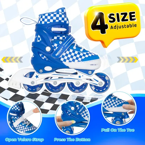 Miniatura 4 de Nattork Patines en línea ajustables para niños y adolescentes, ruedas iluminadoras, patines con diseño de tablero de ajedrez para niños y niñas Azul