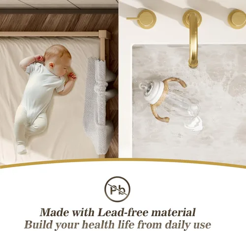 Miniatura 6 de Phiestina Grifo de lavabo de baño de 3 agujeros generalizado de oro cepillado, juego de llave de baño de 8 pulgadas con drenaje emergente de metal
