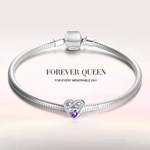 Miniatura 4 de Forever Queen - Abalorio de piedra de nacimiento para pulsera de abalorios de plata de ley 925 con corazón de amor infinito abalorios de feliz