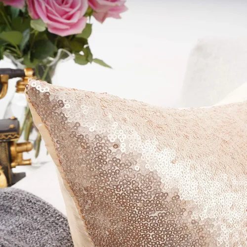 Miniatura 5 de YOUR SMILE Paquete de 2, Nueva Serie de Lujo Oro Rosa Champán Decorativa con Lentejuelas Brillantes y Cómoda Funda de Almohada Decorativa de Satén