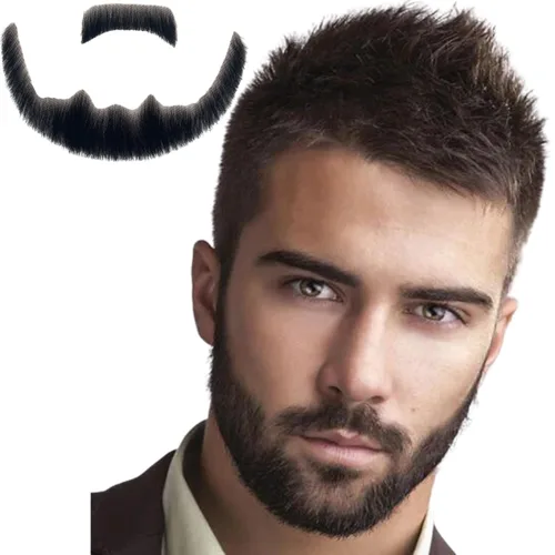 Miniatura 10 de Voloria Cabello humano con barba falsa, atado a mano, cabello facial de cabra negra, barbas falsas de encaje invisible para entretenimiento, drama