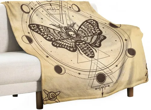 Miniatura 27 de Manta gótica de franela de polilla abstracta, mágica, bohemia, mariposa, esqueleto, luna, estrellas, manta estética para hombres, mujeres, niñas