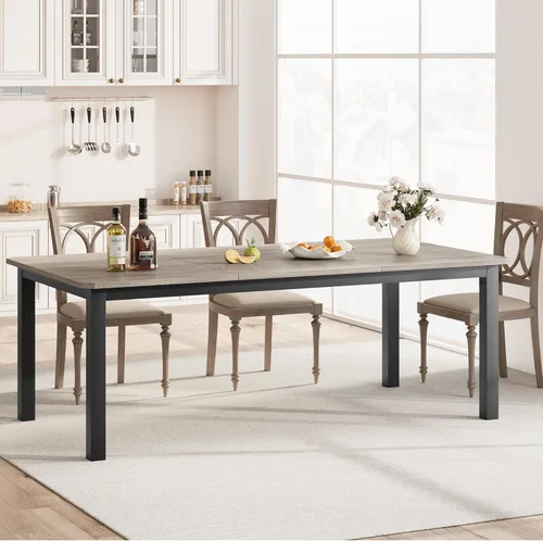 GarveeHome Mesa de comedor industrial para 6-8 personas, mesa de cocina de 78.7 pulgadas de largo con marco de metal resistente y asientos, 6