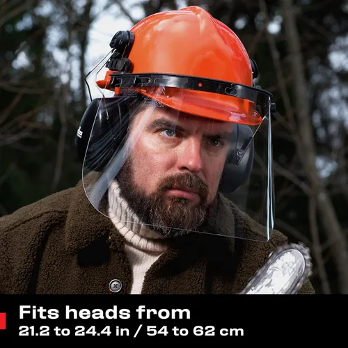 Miniatura 5 de NoCry Casco de seguridad forestal industrial 6 en 1 y sistema de protección auditiva; lentes de seguridad naranja y transparente para hombres