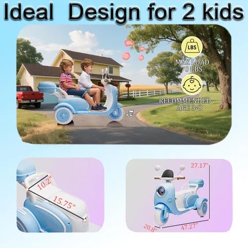Miniatura 2 de Motocicleta de paseo de 12 V y 2 asientos para niños, juguete con batería eléctrica, bicicleta de tierra para niños, vehículo todoterreno, bicicleta