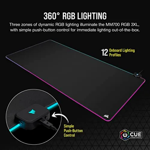 Miniatura 3 de Corsair MM700 RGB Extended 3XL Alfombrilla de ratón de tela para juegos/Alfombrilla de escritorio - Superficie de tela masiva de 1,220mm x 610mm