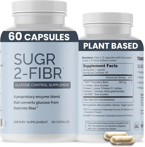 OPTIVIDA Sugr-2-Fibr - Suplemento natural de apoyo de azúcar en sangre con tecnología enzimática - Suplemento de apoyo de glucosa - Azúcar a fibra