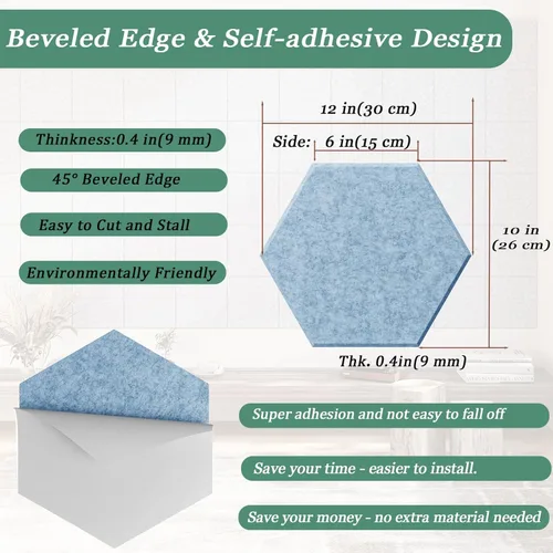 Miniatura 4 de Paneles acústicos hexagonales, paquete de 12 paneles de absorción de sonido de alta densidad de 12 x 10 x 0.4 pulgadas para mejorar la reducción
