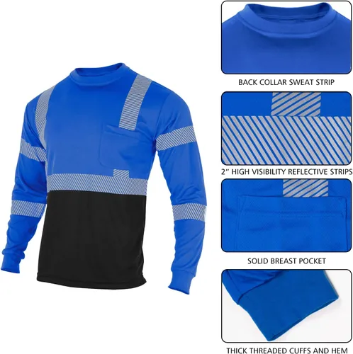 Miniatura 4 de VENDACE 3 piezas de camisetas de seguridad reflectantes de alta visibilidad de manga larga para trabajo en construcción para hombres Clase 3 Azul