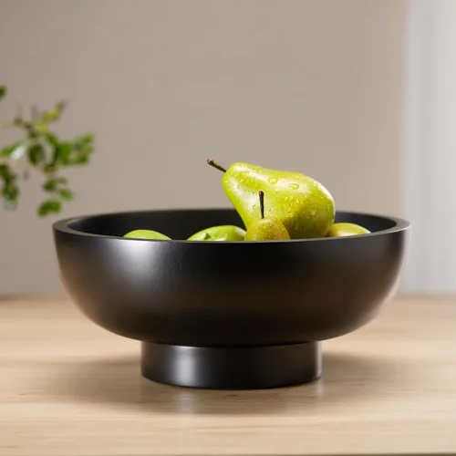 Miniatura 3 de Tazón de fruta negro de madera sólida seguro para alimentos para encimera de cocina, diámetro de 12 pulgadas