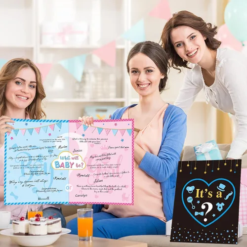 Miniatura 5 de Nezyo Juegos de revelación de género para invitados Revelar género Decoraciones para niños o niñas Invitados Escribir bendición para bebé y firmar