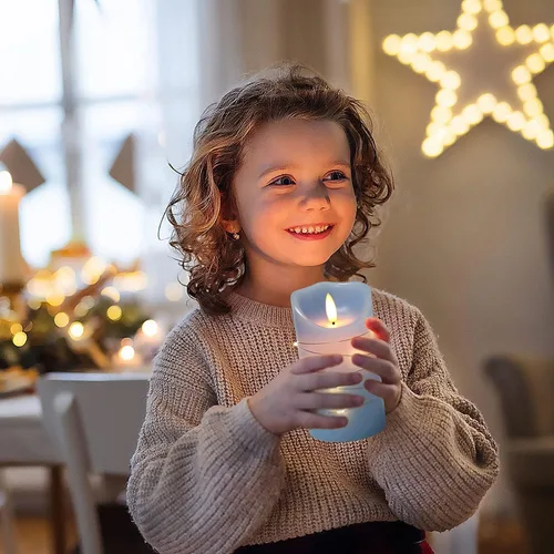 Miniatura 5 de DANIP - Vela LED sin llama azul cielo, con cuerda de estrella integrada, juego de 3 velas LED, con control remoto de 11 botones, función de Sky
