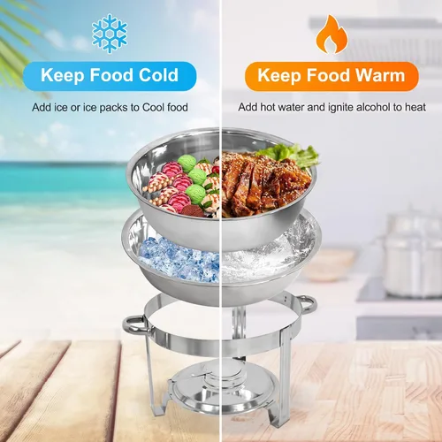 Miniatura 6 de Nova Microdermabrasion Juego de 6 platos de bufé de acero inoxidable de 5 cuartos de galón, calentadores de alimentos para catering, fiestas