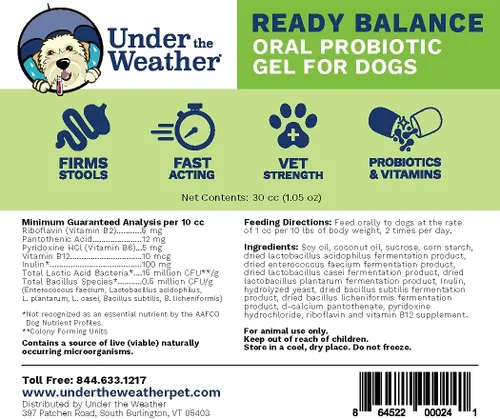 Miniatura 2 de Under the Weather para mascotas Ready Balance para perros Gel oral de probióticos y prebióticos