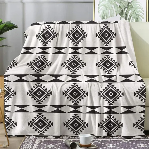 Manta occidental, manta de vellón azteca para sofá, cama, mantas y mantas con patrón de nativos americanos, manta de franela de felpa súper suave y