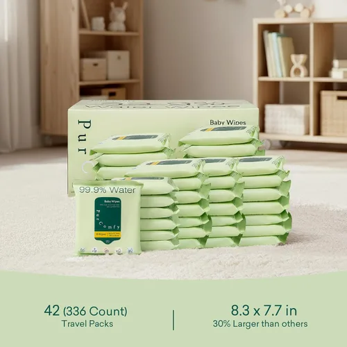 Miniatura 2 de PurComfy Toallitas de viaje para bebé, paquete de 42 toallitas de viaje para bebé con base de plantas, hipoalergénicas para pieles sensibles