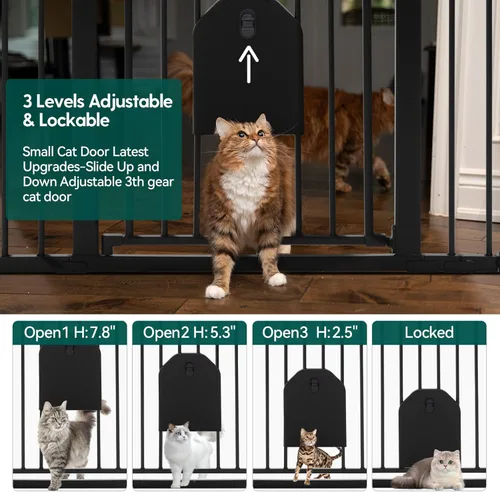 Miniatura 2 de Babelio - Puerta de seguridad con cierre automático para bebés con puerta para gatos, puerta de metal de 73-109 cm para puertas, escaleras, casa
