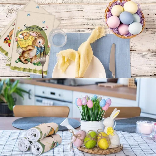Miniatura 5 de Patelai Paquete de 6 toallas de cocina vintage de Pascua, de primavera, de temporada, paño para platos de té, retro, retro, frontera, conejito