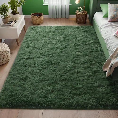 Miniatura 4 de Alfombras grandes de color verde oscuro para sala de estar, alfombra grande de 5 x 7 pies para dormitorio, alfombra de felpa gruesa para niños y A