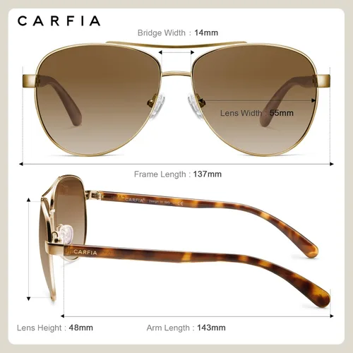 Miniatura 44 de CARFIA Gafas de sol polarizadas para mujer, protección UV, brazos de acetato, marco de metal, sombras para mujer, CA3216