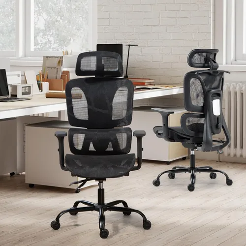 Miniatura 13 de ECOTOUGE Silla de oficina ergonómica, silla de computadora de malla de respaldo alto con soporte lumbar, reposacabezas ajustables y reposabrazos 3D