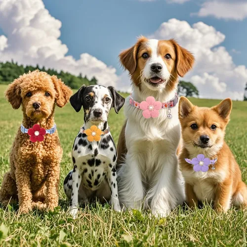Miniatura 7 de Collar para perro mediano con flor, collares de perro para perros medianos Collar para niña Collar de perro lindo con campana, longitud ajustable