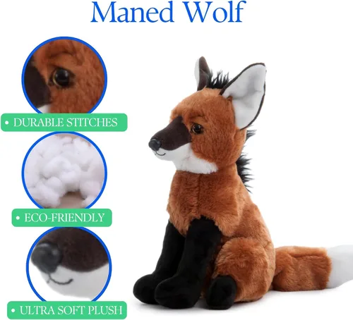 Miniatura 6 de The Petting Zoo Peluche de lobo de melena, regalos para niños, animales salvajes del zoológico Onez, juguete de peluche de lobo de melena de 12