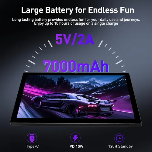 Miniatura 4 de Tablet Android de 10.1 pulgadas, 128 GB de almacenamiento, 8 GB (4+4) RAM, Octa-Core, tableta WiFi 5G, batería de 7000 mAh, BT 5.0, GPS, cámara