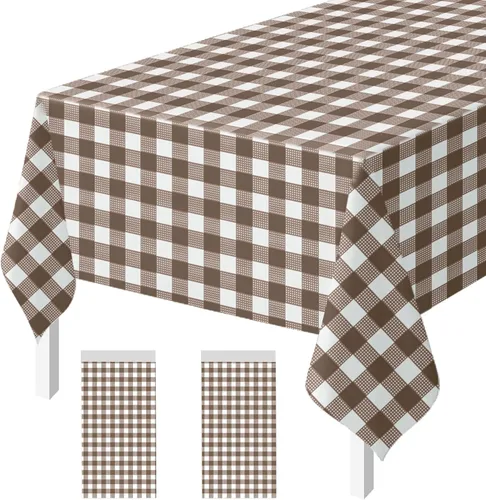 Miniatura 46 de Paquete de 2 Manteles de Plástico Beige Desechables Cubiertas de Mesa Mantel Rectangular Beige para Fiesta Baby Shower Boda Cumpleaños Mantel