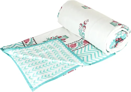 Miniatura 6 de Reversible 100% Cotton Lightweight Blanket, Indian Blanket, AC Blanket Throw, 90x 108'' (Blue-Elephant-Peacock)