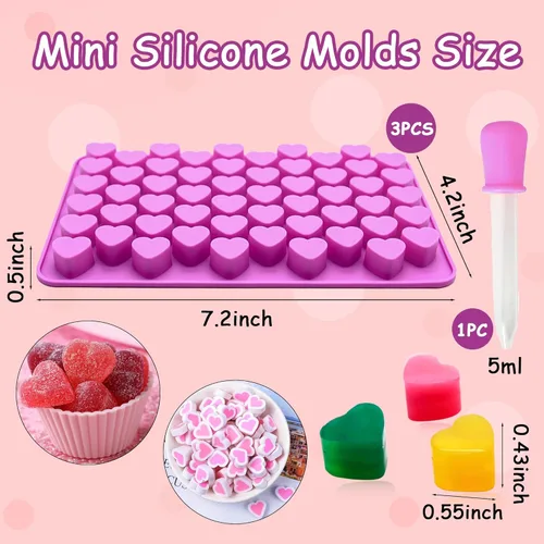 Miniatura 2 de Paquete de 3 moldes de silicona con forma de corazón, molde para hornear Chocotale para gomitas, cera derretida, gelatina, cubitos de hielo, velas