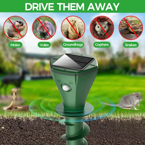 Miniatura 2 de Repelente de topos alimentado por energía solar, repelente de topos, repelente de marmotas para exteriores, repelente ultrasónico impermeable IP65