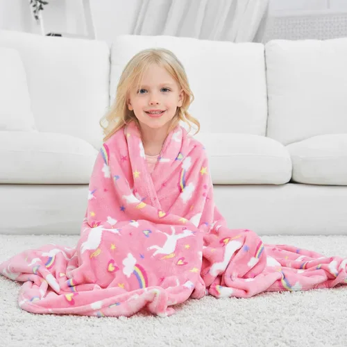 Miniatura 12 de Softan Manta Decorativa de Unicornios para Niños que Brilla en la Oscuridad, Regalos de Manta para Niños y Niñas, Manta de Franela Suave y Acogedora