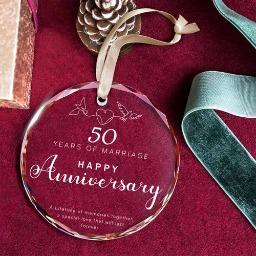 Miniatura 7 de Ornamento de Vidrio para el 50º Aniversario de Bodas – Elegante Decoración de Árbol de Navidad de Vidrio Transparente y Regalo Conmemorativo