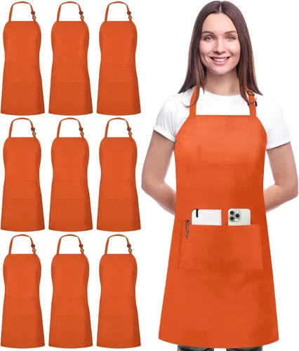 Miniatura 7 de Utopia Kitchen Paquete de 10 delantales ajustables con 2 bolsillos, resistente al agua y al aceite, delantal de chef de cocina para mujeres