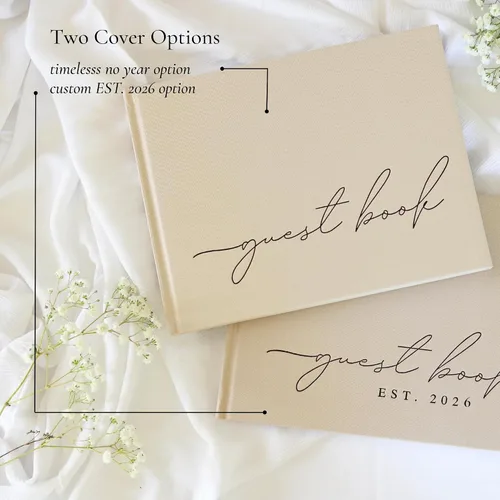Miniatura 4 de Libro de invitados de boda personalizado 2026 año – Libro de visitas de fotos de lino para firmar en la recepción – Incluye esquinas de fotos