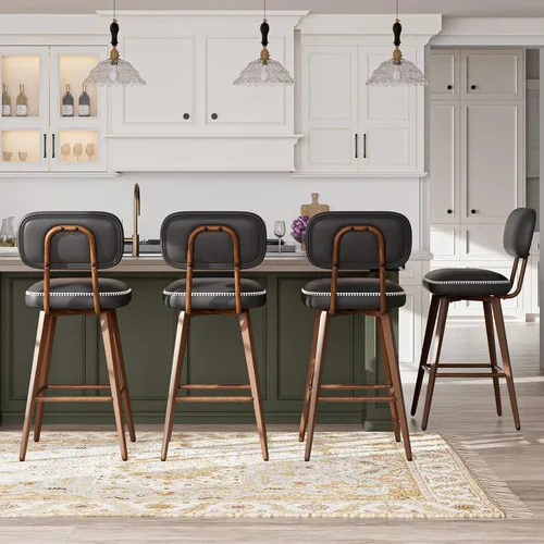 Miniatura 19 de MALOL 26“ PU Leather Swivel Bar Stools Set of 2, Mid Century Counter Height Bar Chairs with Low Back and Metal Legs, Modern Bar Stool Chair for