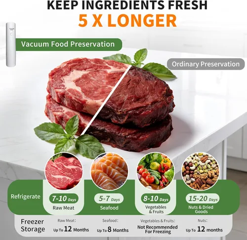 Miniatura 3 de Xinyonxin Máquina selladora al vacío de mano con 30 bolsas reutilizables, bomba eléctrica inalámbrica de conservación de alimentos para carne y sous