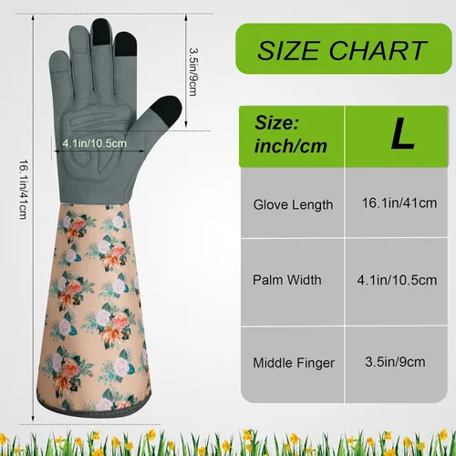 Miniatura 5 de Guantes largos de jardinería para mujer, guantes de cuero a prueba de espinas, guantes de trabajo transpirables para mujeres, patio, exteriores