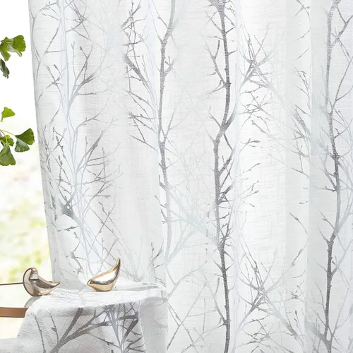 Miniatura 12 de FMFUNCTEX Cortinas de lino semitransparentes para dormitorio, cortinas azules y blancas de 84 pulgadas de largo para sala de estar, cortinas de Rama