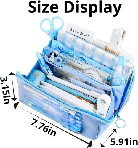 Miniatura 2 de AuraGlor Estuche para lápices de gran capacidad, 8 compartimentos, bolsa grande para lápices, estuche para lápices, organizador de almacenamiento