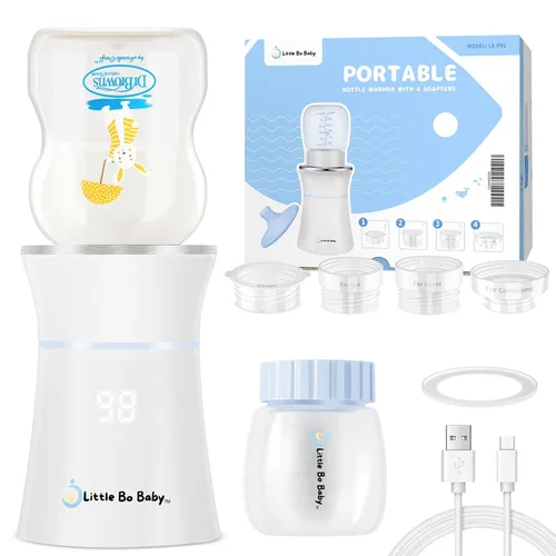 Little Bo Baby - Juego de calentador de biberones portátil, calentador portátil con biberón y adaptador, calentador de botellas de viaje para leche