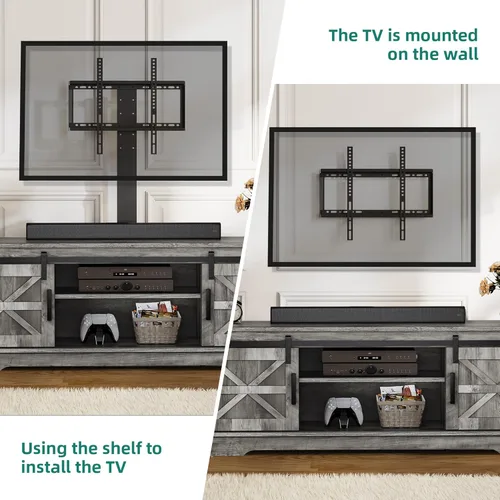 Miniatura 3 de YITAHOME Soporte de TV de granja para sala de estar con soporte, centro de entretenimiento con 3 ajustes de altura para televisores de 32 a 70 Gris