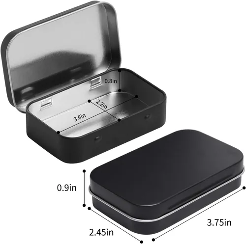 Miniatura 2 de Tamicy Latas rectangulares de metal con bisagras, paquete de 40 mini cajas portátiles de color negro mate, latas pequeñas de almacenamiento vacías