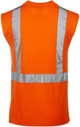 Miniatura 2 de J. J. Keller & Associates, Inc. Camiseta de alta visibilidad para hombre, sin mangas, ANSI Clase 2 Tipo R, bolsillo en el pecho, SAFEGEAR Naranja