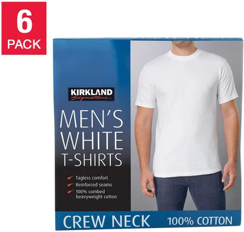 Miniatura 2 de Kirkland Signature Camisetas de cuello redondo para hombre, 100% algodón (paquete de 6), Blanco