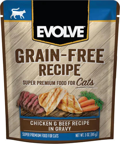 Evolve Receta de pollo y carne de res sin granos en salsa húmeda para gatos | 3 oz - 24 pk