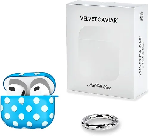 Miniatura 6 de Velvet Caviar Compatible with AirPods 3rd Generation Case with Keychain - Cute Protective Hard AirPod 3 Cases for Women - Blue Aquamarine Polka Dot
