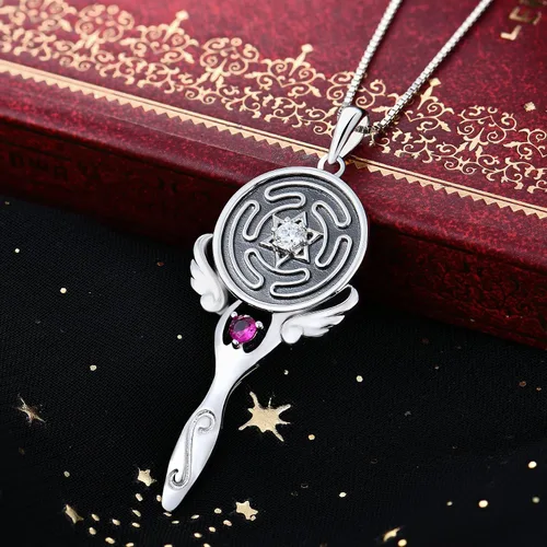 Miniatura 2 de FJ Wheel of Hecate Necklace S925 Silver Wiccan Pagan Goddess Necklace Literary Jewelry