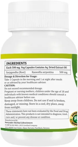 Miniatura 2 de Morsan Healthcare Rauwolfia Serpentina (Sarpgandha) Cápsulas – 60 cápsulas vegetales 500 mg de extracto de hierbas Suplemento ayurvédico natural